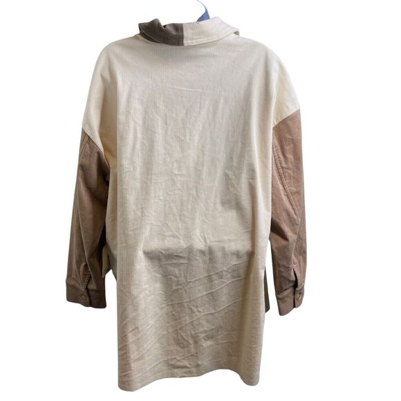 Arula Women's Ivory Corduroy Shacket Size 1X Colorblock Patchwork Boho Jacket - Picture 2 of 16